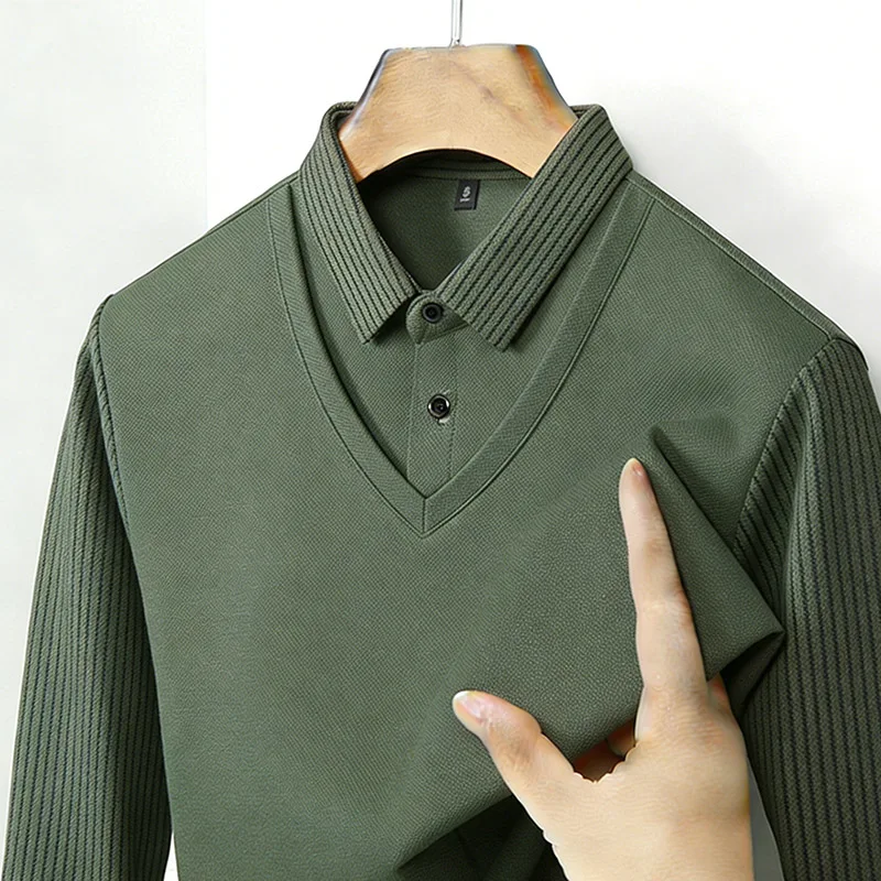 Mens Fashion Top - Men's Fake Two Piece Shirt Collar