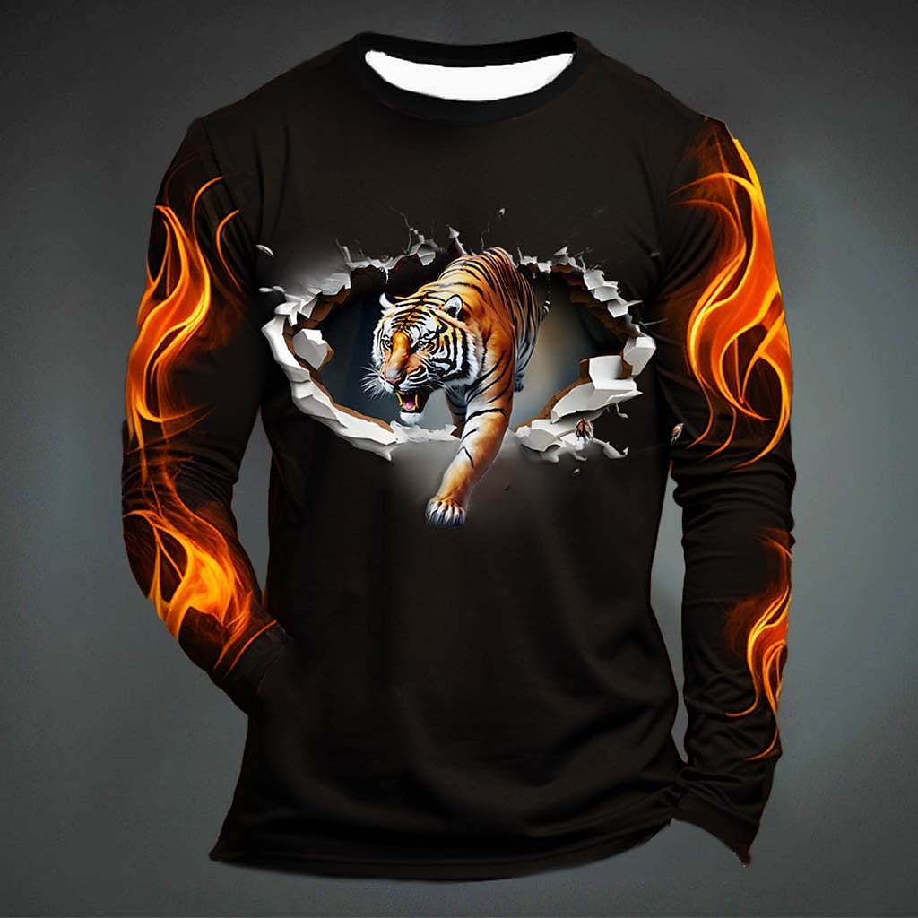 Mens Fashion Top - Funny Tiger Print T Shirt For