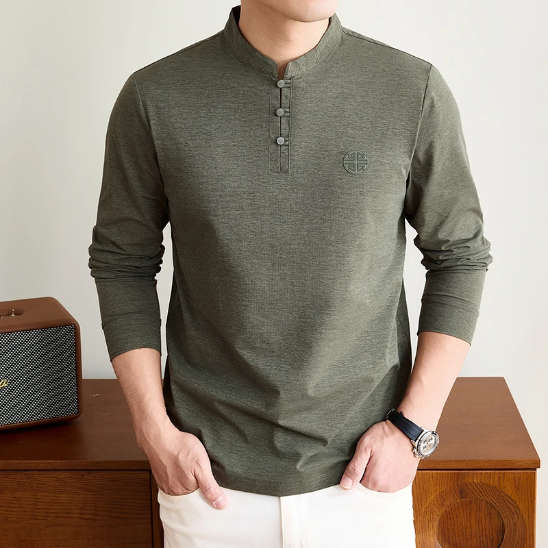 Mens Mandarin Collar Long Slee - Mens Fashion Top ulasan dan harga