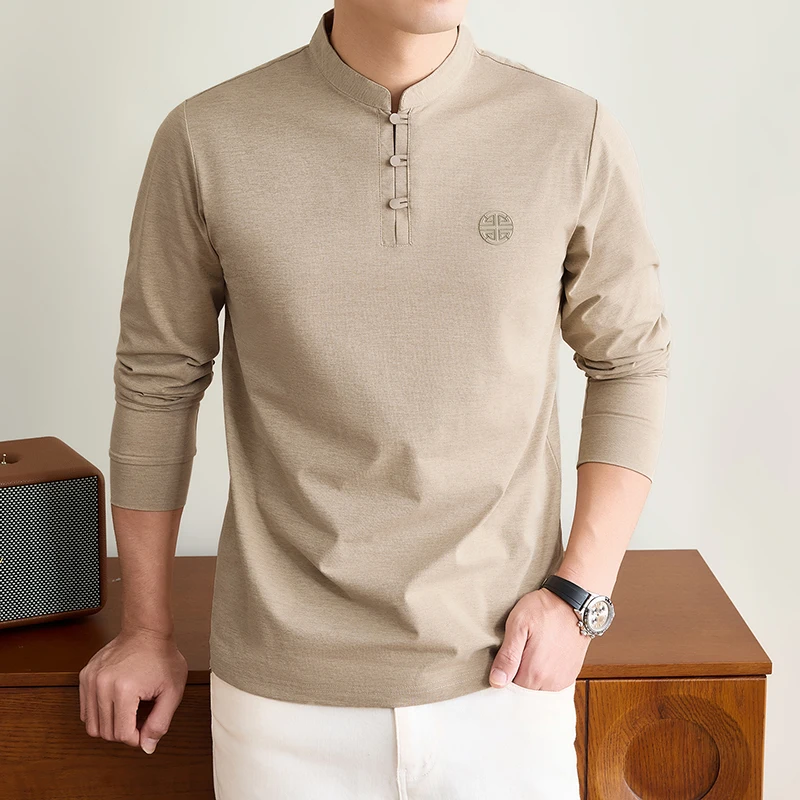 Mens Mandarin Collar Long Slee - Mens Fashion Top ulasan dan harga