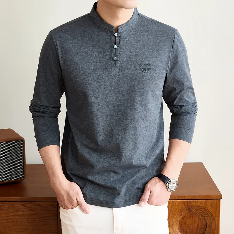 Mens Mandarin Collar Long Slee - Mens Fashion Top ulasan dan harga