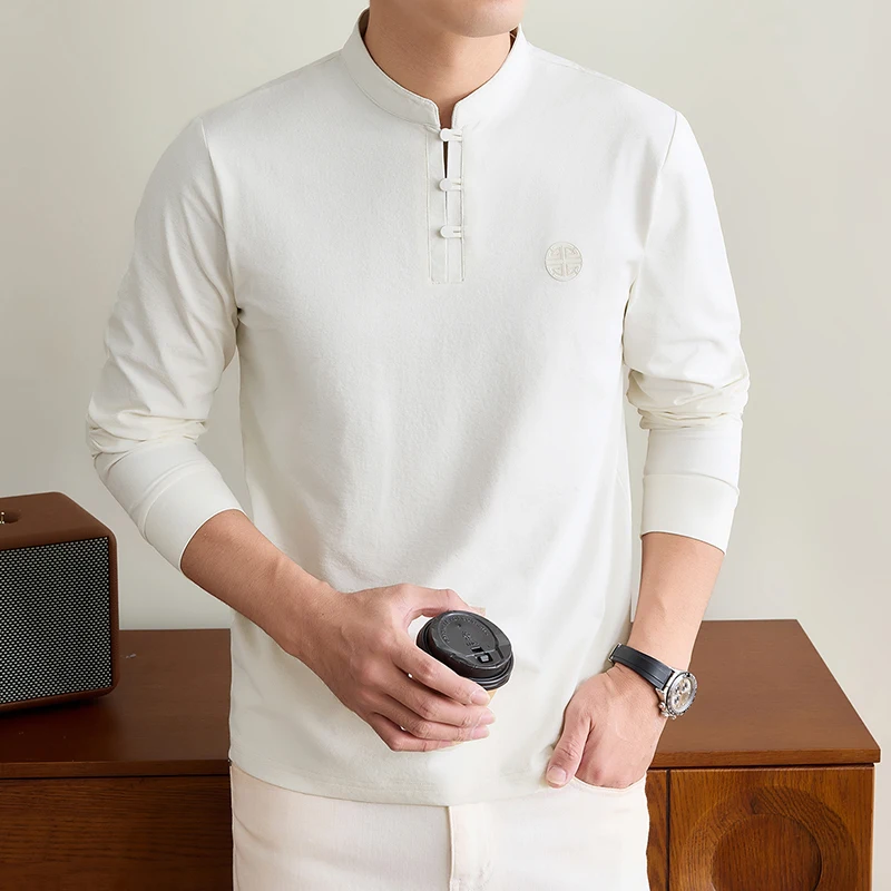 Mens Mandarin Collar Long Slee - Mens Fashion Top ulasan dan harga