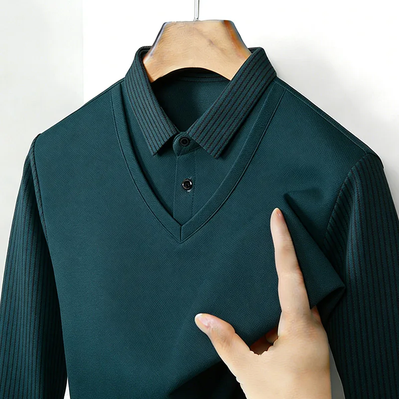 Men's Fake Two Piece Shirt Col - Mens Fashion Top ulasan dan harga