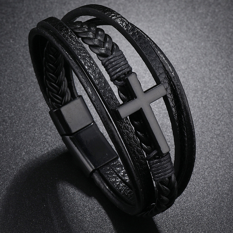 Men's Leather Cross Bracelet N - Mens Fashion Combination ulasan dan harga
