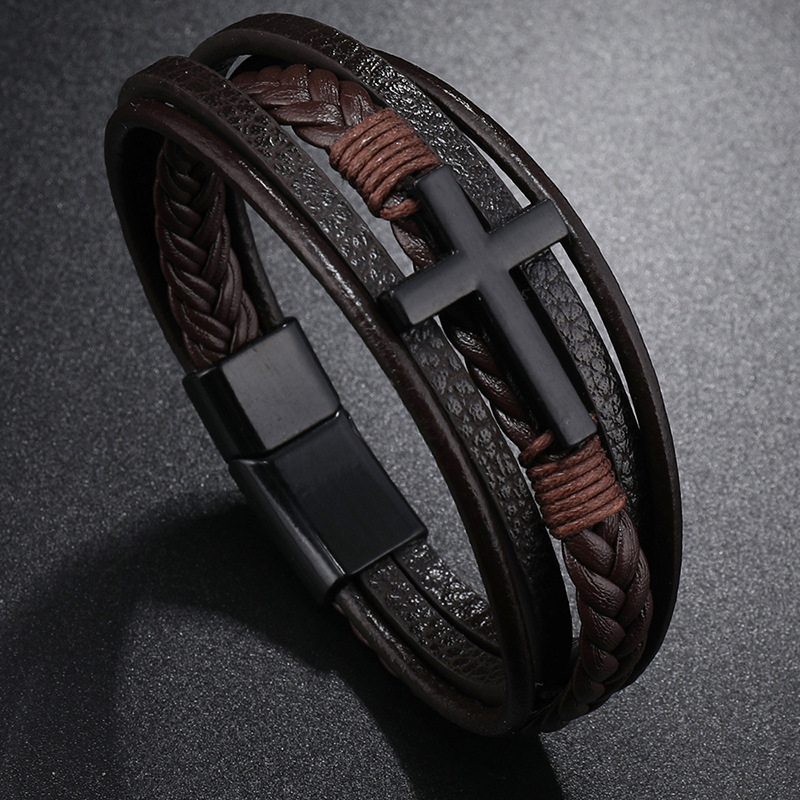 Men's Leather Cross Bracelet N - Mens Fashion Combination ulasan dan harga