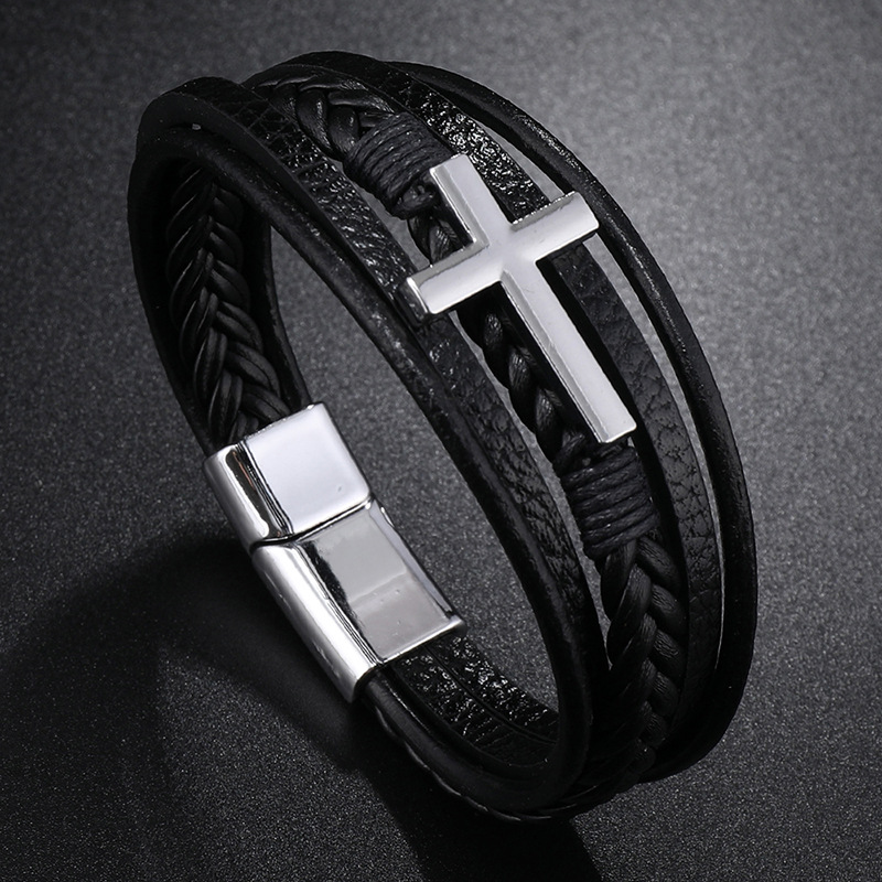 Men's Leather Cross Bracelet N - Mens Fashion Combination ulasan dan harga