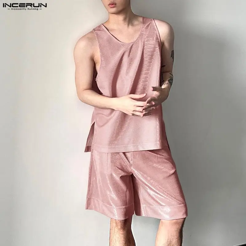 INCERUN Men's Sets Shiny Solid - Mens Fashion Top ulasan dan harga