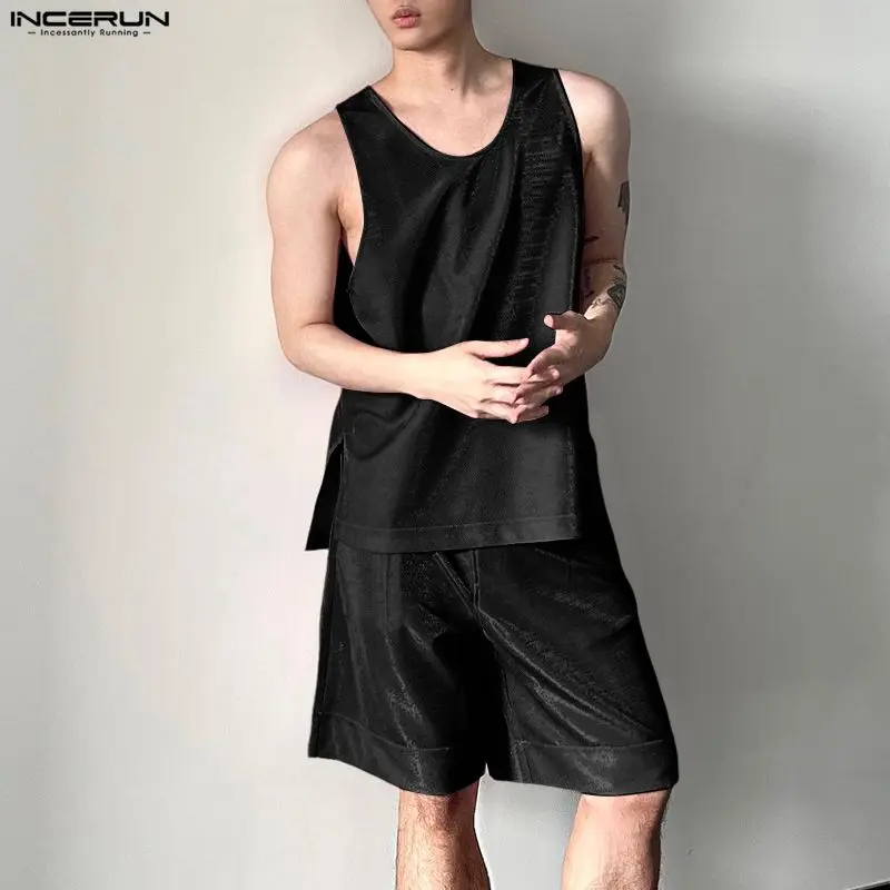 INCERUN Men's Sets Shiny Solid - Mens Fashion Top ulasan dan harga