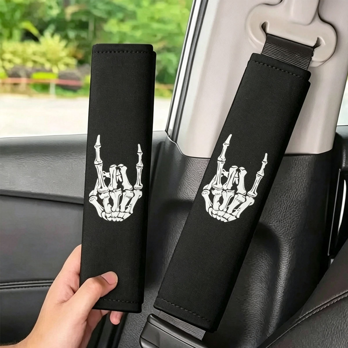 Skull Gesture Print Car Seat B - Leather Belt Braided ulasan dan harga
